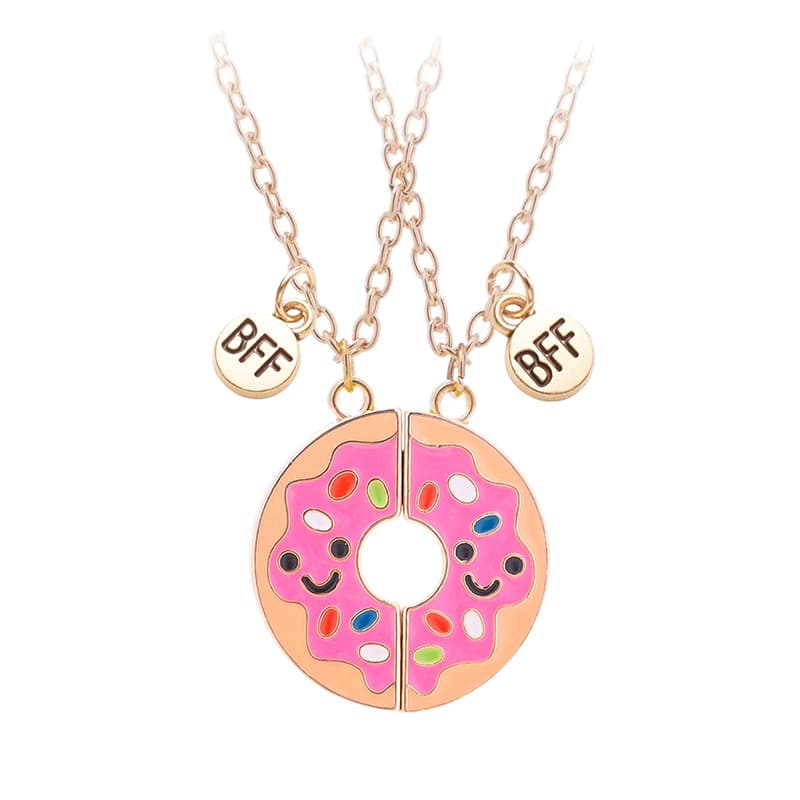 Sweet Donut BFF Necklace Set - Pink Glazed Friendship Jewelry for Girls