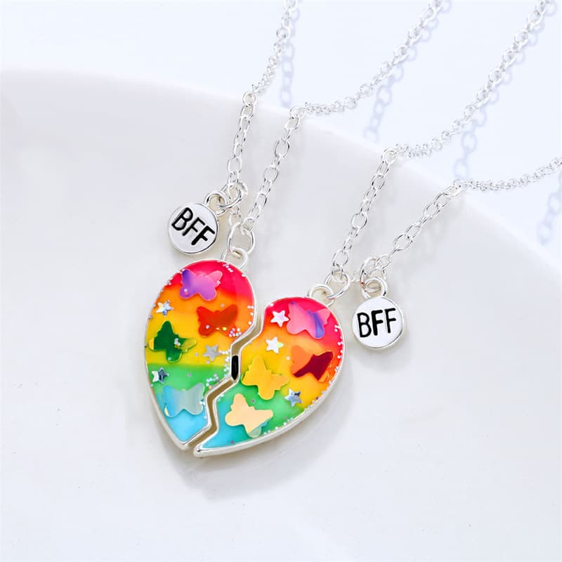 Rainbow Heart Magnetic Best Friend Necklaces Set