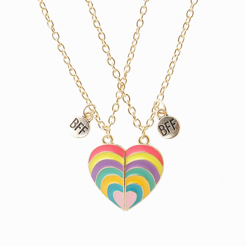 Custom Rainbow Heart BFF Magnetic Necklaces for Best Friends