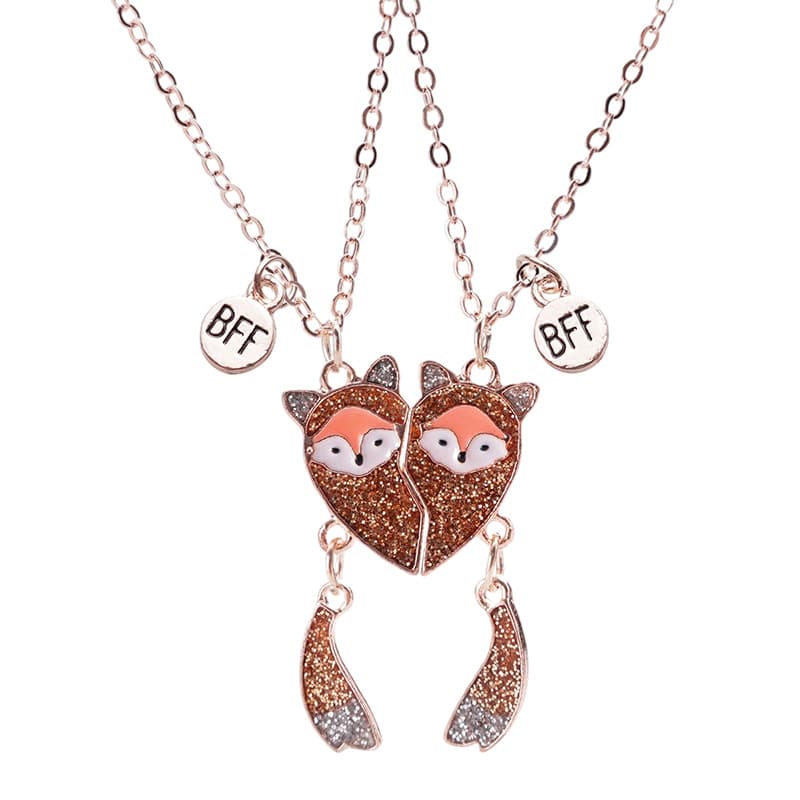 Matching Fox Heart Necklaces for Best Friends BFF Girls