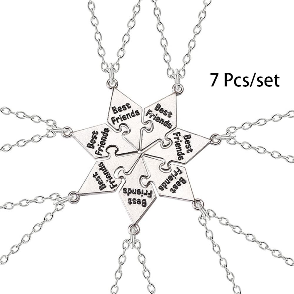 7-Piece Best Friends Puzzle Necklace Set - Perfect Gift for Girls