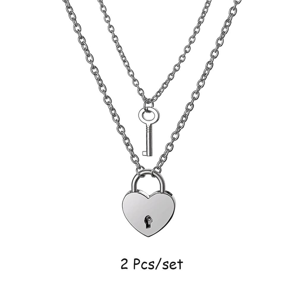 Heart Lock & Key Necklace Set - Romantic Gift for Couples