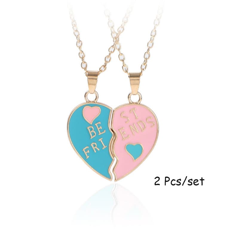 Sweet Heart Split Necklace Set - Be Friends Forever Enamel Pendant