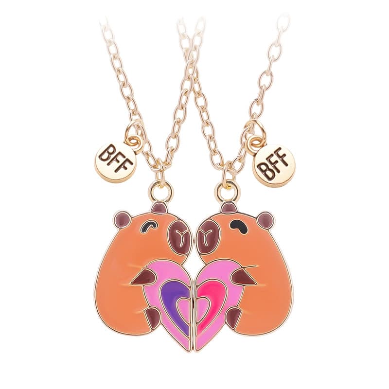 Cute Capybara Magnetic BFF Necklace Set for Best Friends