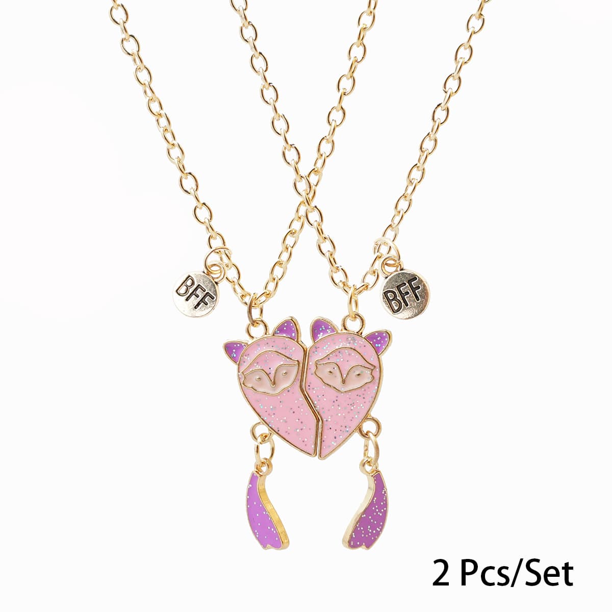 Adorable Fox Heart Magnetic Necklaces Set for Best Friends
