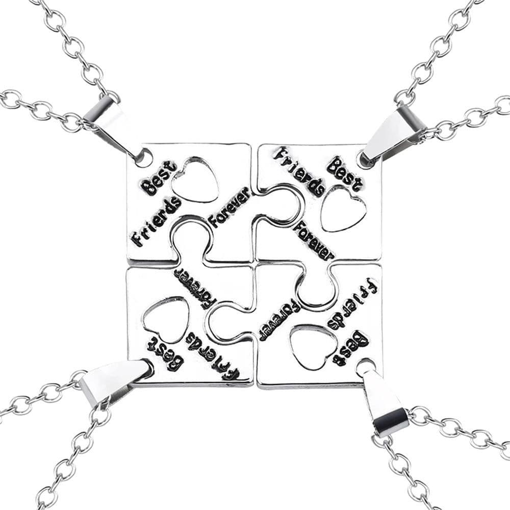 Best Friends Puzzle Necklace Set - 4pcs Matching Friendship Jewelry Gift
