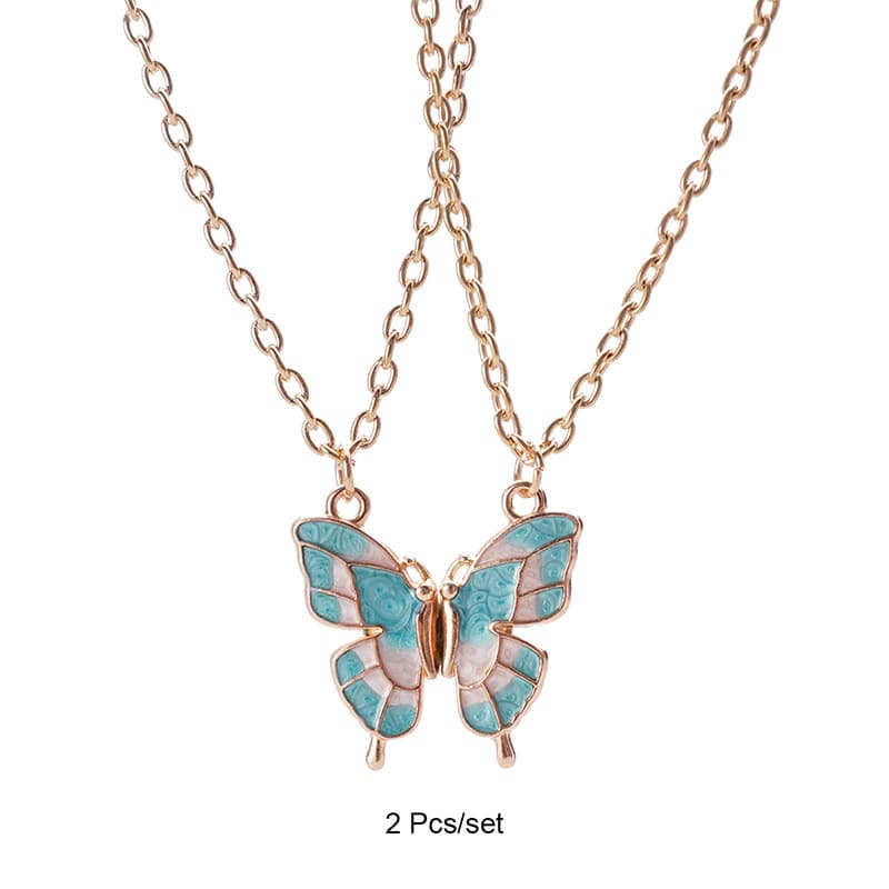 Butterfly Friendship Necklaces Set for Girls - Cute Enamel Pendant Matching Jewelry