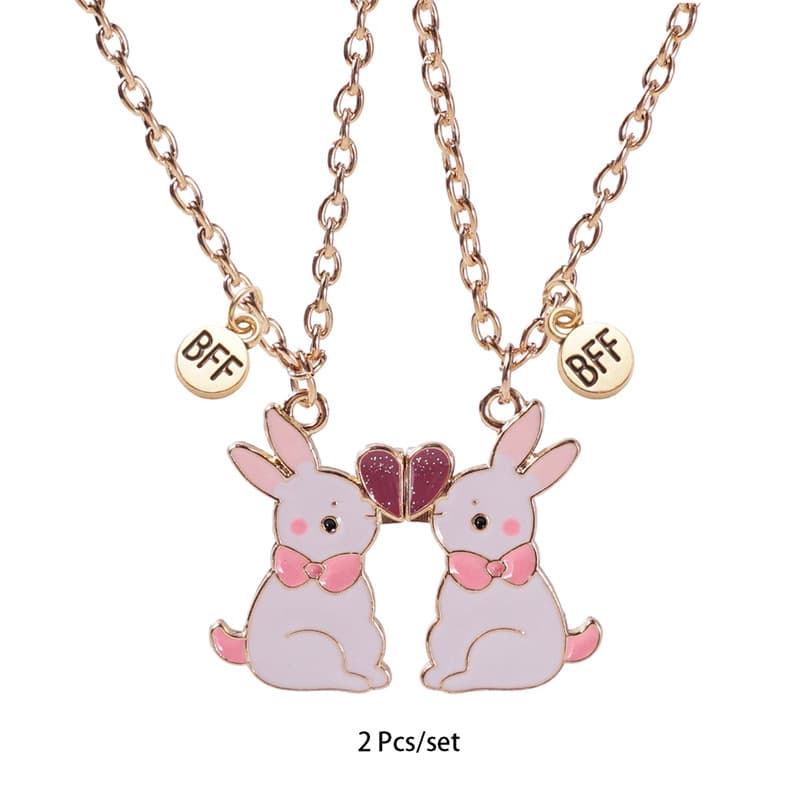 Cute Bunny BFF Necklace Set - Magnetic Clasp Friendship Jewelry for Best Friends