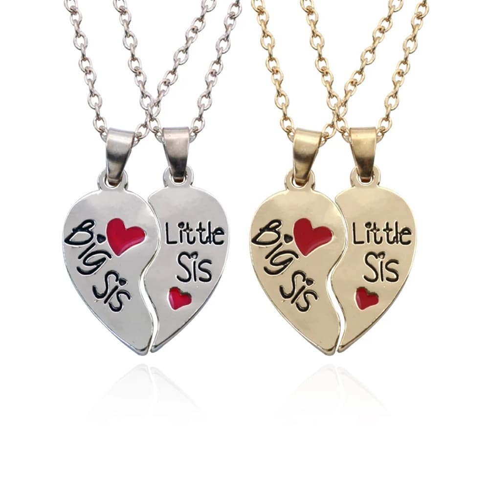 Big Sis & Little Sis Heart Split Necklaces Set - Perfect Sister Gift
