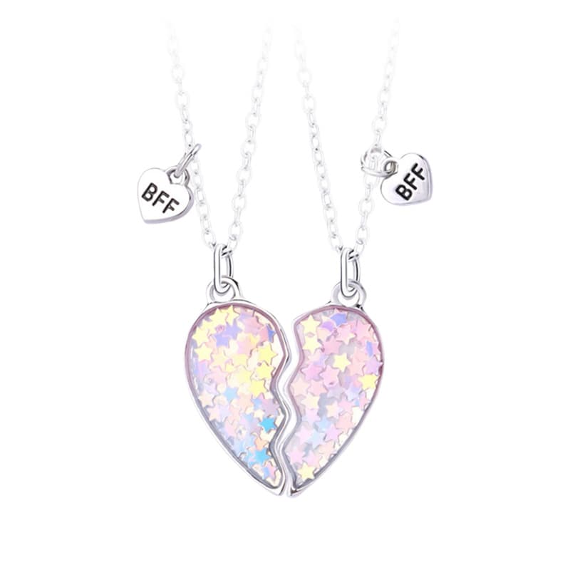 Matching Best Friend Necklaces - Heart-Shaped Glitter Wing Set for Girls & Sisters