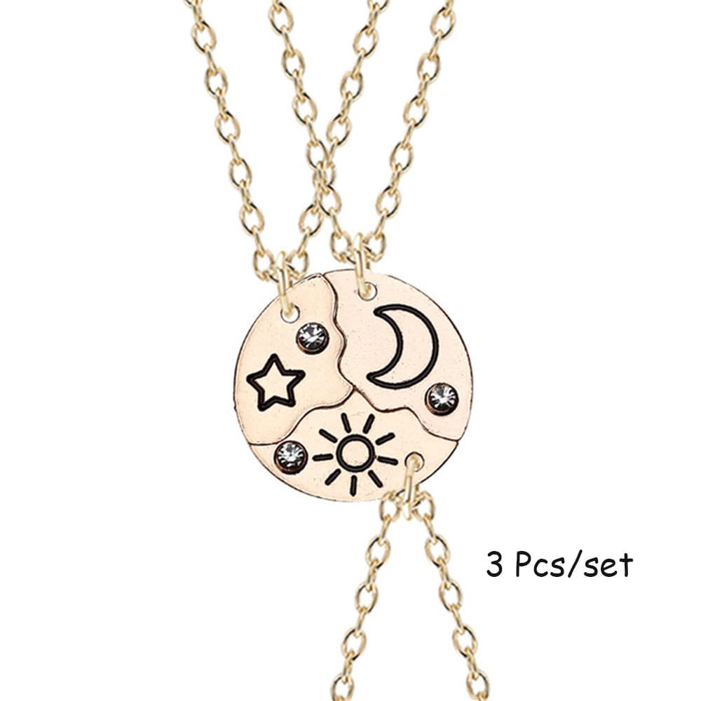 Sun Moon Star Puzzle Heart Necklace Set - Best Friend Gift