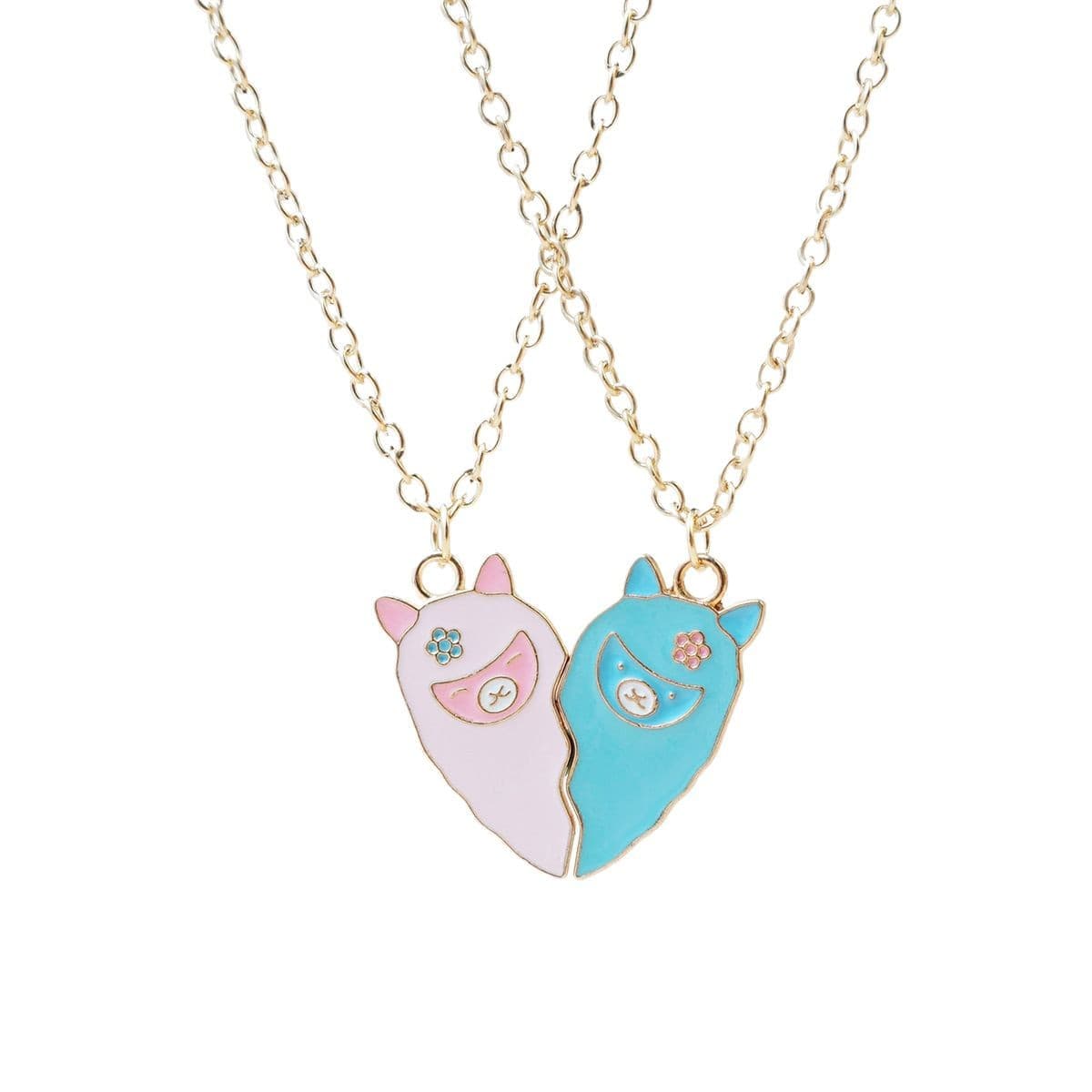 Cute Alpaca Friendship Necklaces Set for Best Friends