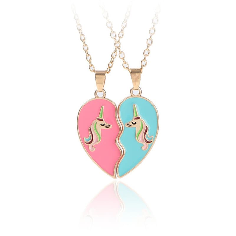 Matching Unicorn Heart Necklaces for Best Friends