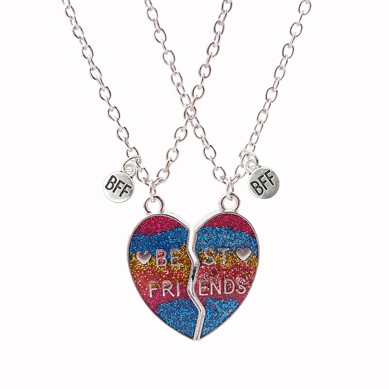 Best Friends Heart Necklace Set - Magnetic & Glitter Alloy Pendant