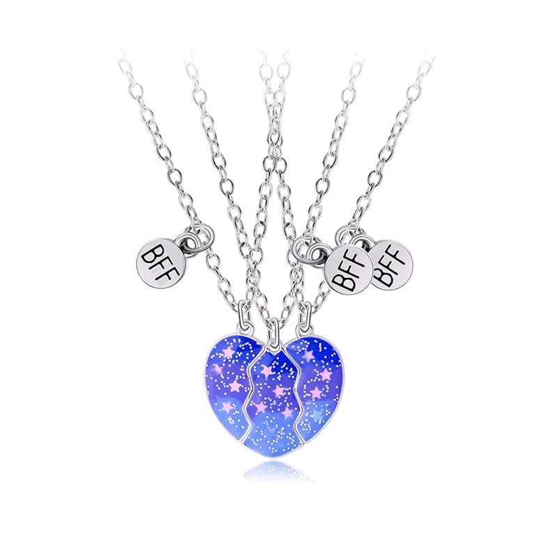 Customizable Magnetic Starry Heart Necklace Set for Best Friends