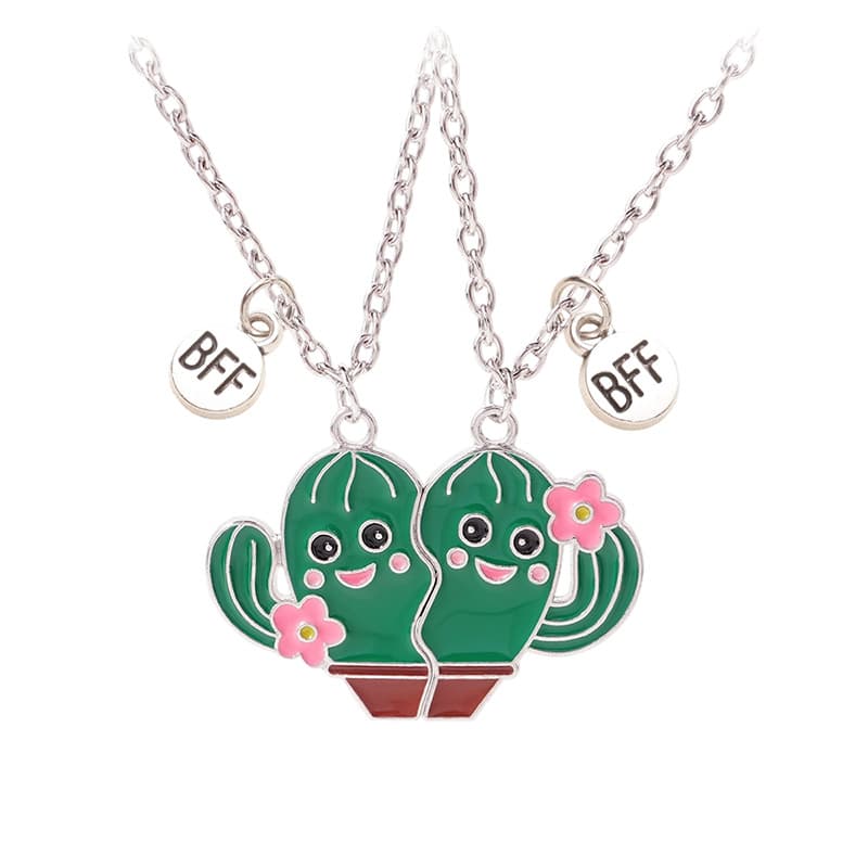 Cactus Best Friend Necklaces - Cute Enamel Pendant Set for Girls & BFFs