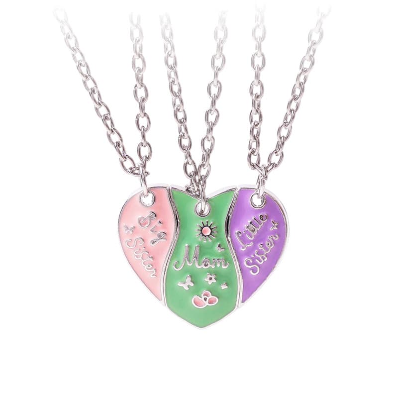 Heart Magnetic Family Necklace Set - Big Sister, Mom, Little Sister