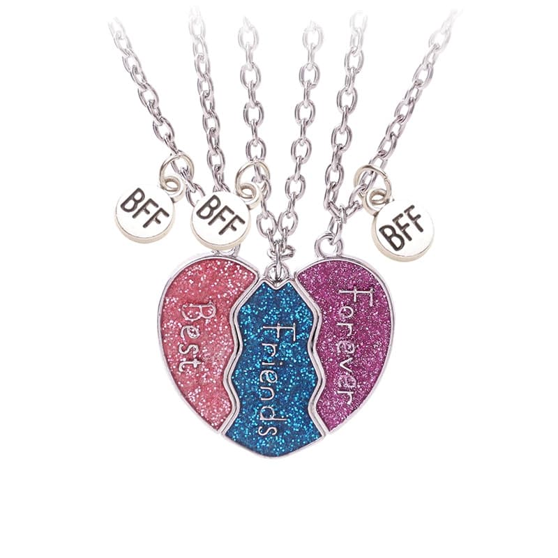 Best Friends Forever Magnetic Necklace Set - Sparkly Heart Pendant Gift for Girls & Teens