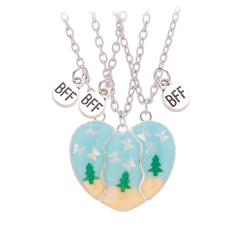 Magnetic BFF Necklaces Set of 3, Heart-Shaped Christmas Tree Friendship Jewelry Gift