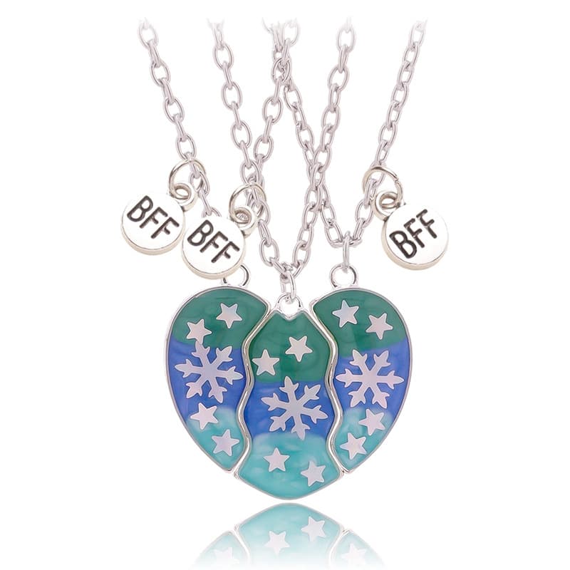 BFF Magnetic Heart Necklaces - Snowflake & Star Christmas Gift for Best Friends
