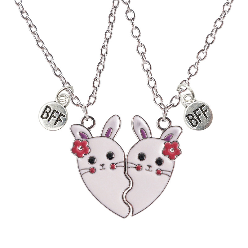 Cute Bunny Best Friend Necklaces - Magnetic Heart Pendant Set for Girls