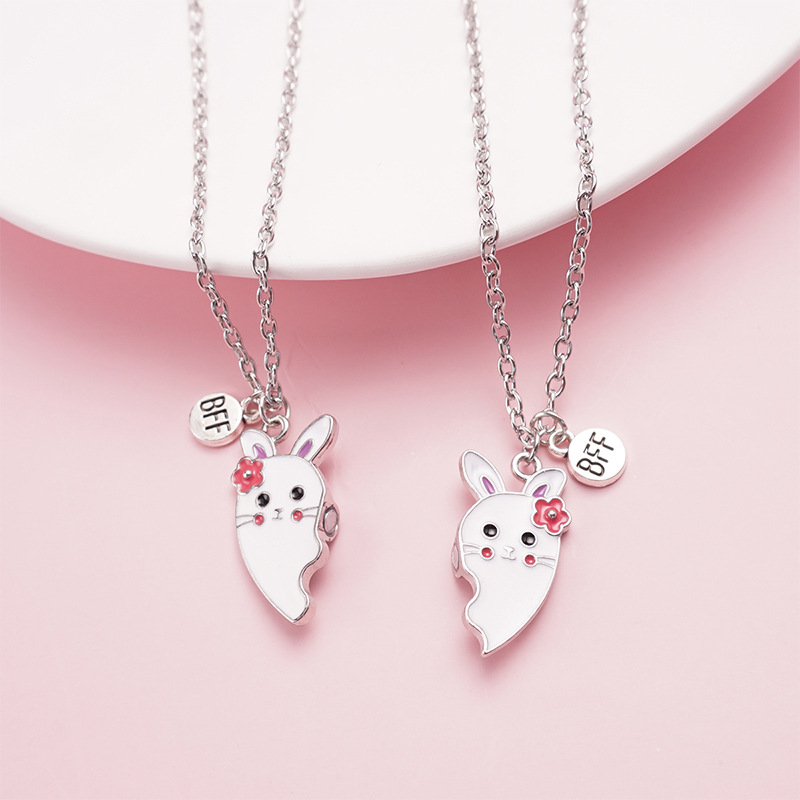 Cute Bunny Best Friend Necklaces - Magnetic Heart Pendant Set for Girls