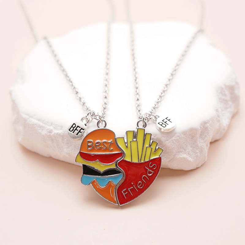 Magnetic Rainbow Burger & Fries Necklace - Best Friends BFF Couple Pendant