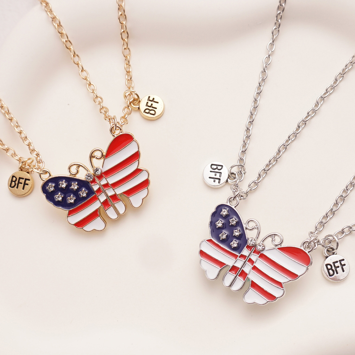 USA Flag Butterfly BFF Magnetic Friendship Necklace for Girls