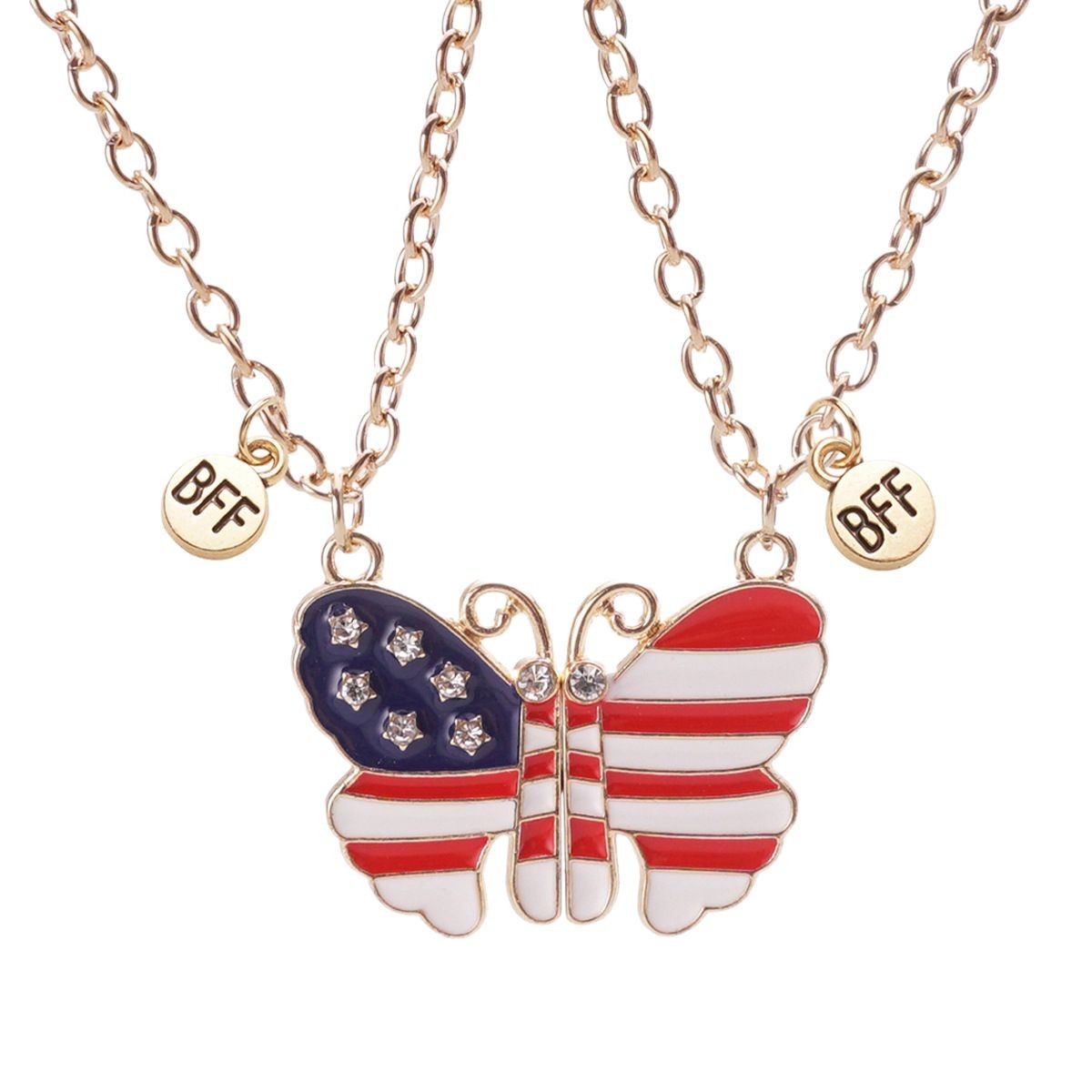 USA Flag Butterfly BFF Magnetic Friendship Necklace for Girls