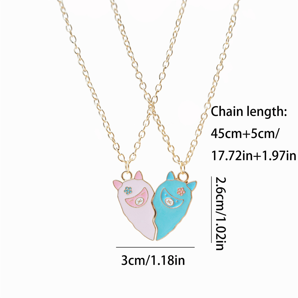 Cute Alpaca Friendship Necklaces Set for Best Friends