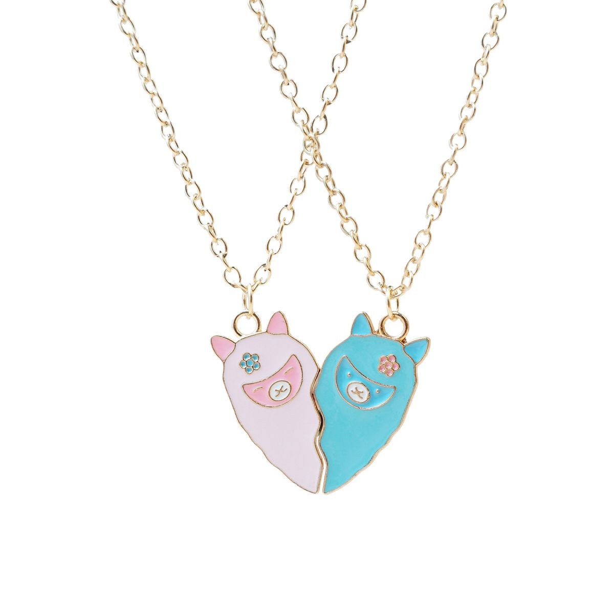 Cute Alpaca Friendship Necklaces Set for Best Friends