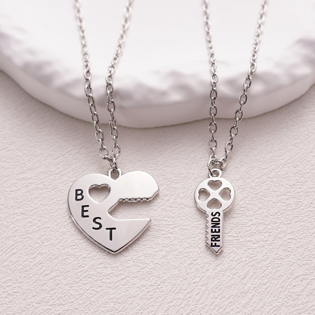 Best Friends Heart Key Pendant Necklace Set for Couples