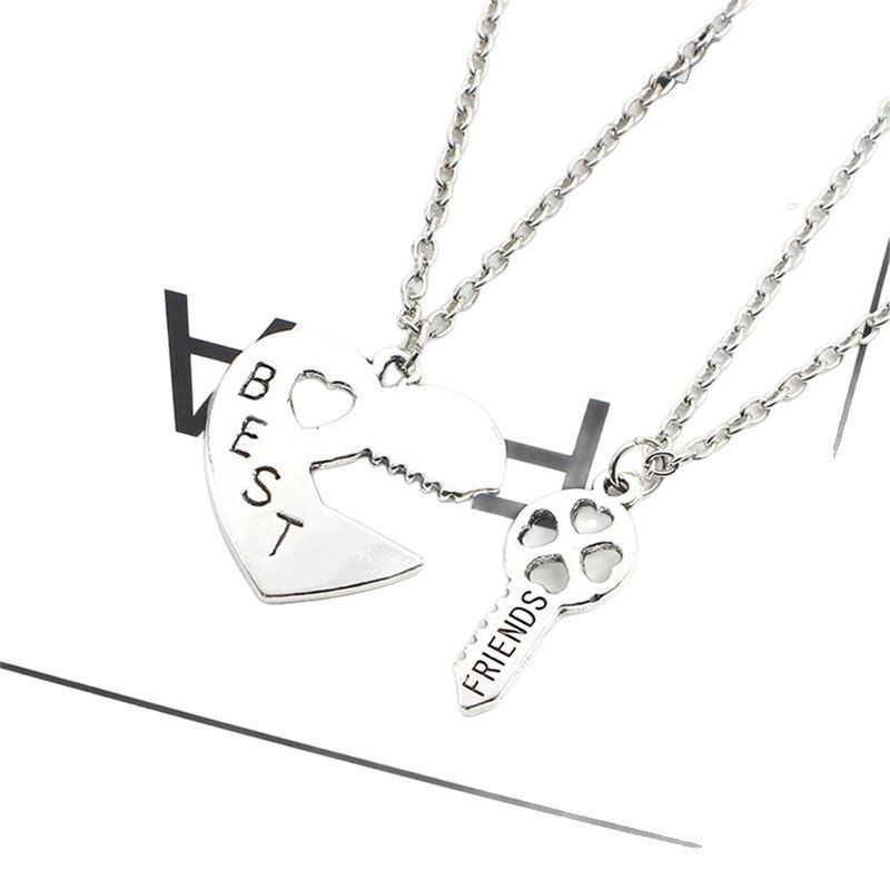 Best Friends Heart Key Pendant Necklace Set for Couples