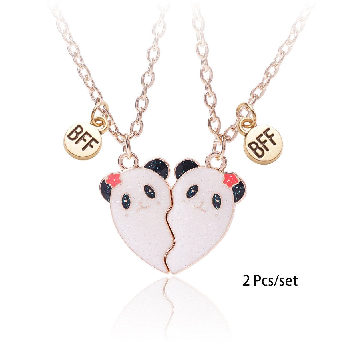 Cute Panda BFF Necklace Set - Heart-Shaped Magnetic Friendship Jewelry for Girls