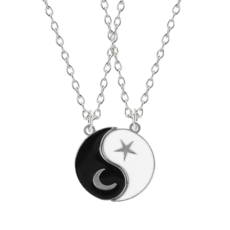 Yin Yang Best Friend Necklaces - Star & Moon Enamel Couple Pendant Chain