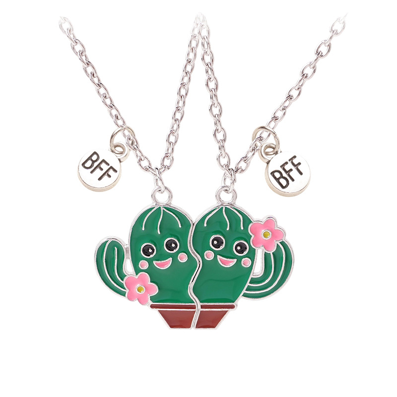 Cactus Best Friend Necklaces - Cute Enamel Pendant Set for Girls & BFFs